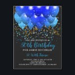 Cartão Postal De Convite Balões Neon Azul Confetti 50ª Festa de aniversário<br><div class="desc">Balões azuis e lacrimejantes e 50º convite postal de festa de aniversário,  50 com finesse. Matizes azuis ricos em preto. Personalize o seu partido.</div>
