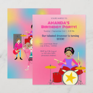 Cartão Postal De Convite Banda de garotas de música retrô Festa de Aniversá
