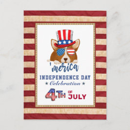 Cartão Postal De Convite Bandeira Americana Patriótica Corgi 4º Partido JUL