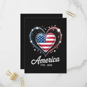 Cartão Postal De Convite Bandeira Coração 1776 2026 4 de julho Aniversário
