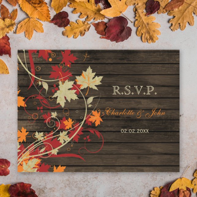 Cartão Postal De Convite Barão Wood Rustic Fall Sai do Casamento Rsvp (Criador carregado)