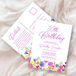 Cartão Postal De Convite Barato de Flores Selvagens de aniversário de 30 an<br><div class="desc">Uma bonito borda de flor silvestre decora o fundo deste cartão postal de convite para barato adulto. Flores roxas, azuis, amarelas e alaranjadas criam um design colorido e feliz para celebrar esse aniversário marco. A caligrafia roxa moderna e simples acrescenta um toque de tendência para mantê-la fresca. O fluxo de...</div>