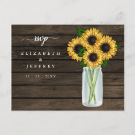 Cartão Postal De Convite Barn Wood String Luzes Sunflower RSVP