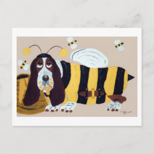 Cartão Postal De Convite Basset Hound Invadindo uma Colmeia