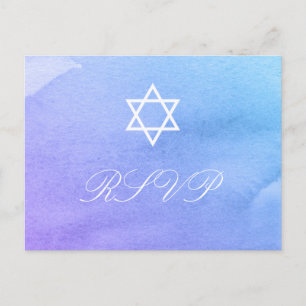 Cartão Postal De Convite Bat Mitzvah RSVP de Aquarela Puro e Teal