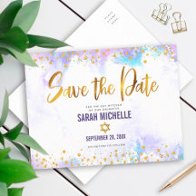 Bat Mitzvah Salva a Data Dourada Purple Watercolor