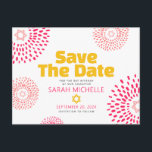 Cartão Postal De Convite Bat Rosa Mitzvah Salva a Data Moderna de Arranque<br><div class="desc">Certifique-se de que todos os seus amigos e parentes serão capazes de celebrar o marco da sua filha Bat Mitzvah! Enviar este cartão postal personalizado de anúncio "Salvar a Data", "Boho Retro". Estrelas de flores rosa-quente e corais com estrelas de David, assim como ousadas cinzas amarelas-quentes e escuras, são tipografia...</div>