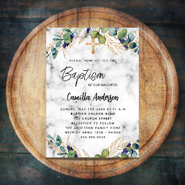 Cartão Postal De Convite Batismo eucalipto-verde-dourado