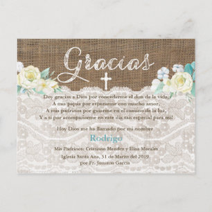 Cartão Postal De Convite Bautizo Baptism Obrigado Em Espanhol Pelo Rapaz