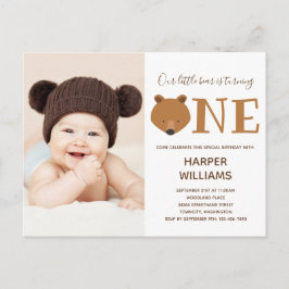 Cartão Postal De Convite Bear Foto Animal Primeiro Aniversário