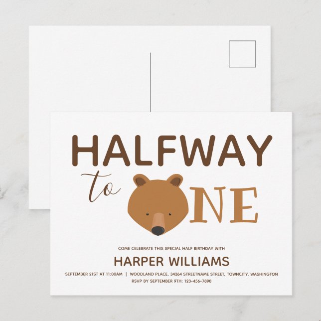 Cartão Postal De Convite Bear Seis Meses Bebê Seminário (Frente/Verso)