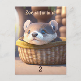 Cartão Postal De Convite Bebê-lontra-cega numa cesta - Aniversário de crian