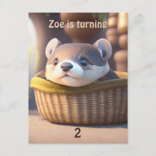Cartão Postal De Convite Bebê-lontra-cega numa cesta - Aniversário de crian