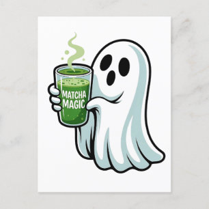 Cartão Postal De Convite Bebendo Fantasma do Spookie Halloween Matcha Drink