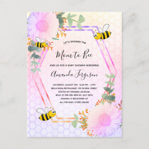 Cartão Postal De Convite Bee Chá de fraldas, mãe floral verde para ser