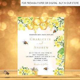 Cartão Postal De Convite Bee yellow florals honeycomb era para ser casada