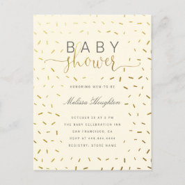 Cartão Postal De Convite Beige e Dourado Sprinkle Gênero Chá de fraldas neu