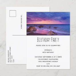 Cartão Postal De Convite Belo aniversário da fotografia costeira sunset