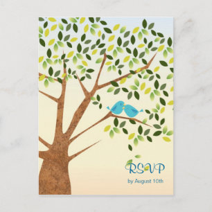 Cartão Postal De Convite Belo Cartão de Resposta de Árvore de Pássaro