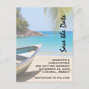 Cartão Postal De Convite Belo Casamento de Praia Tropical Salve a Data