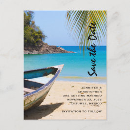 Cartão Postal De Convite Belo Casamento de Praia Tropical Salve a Data