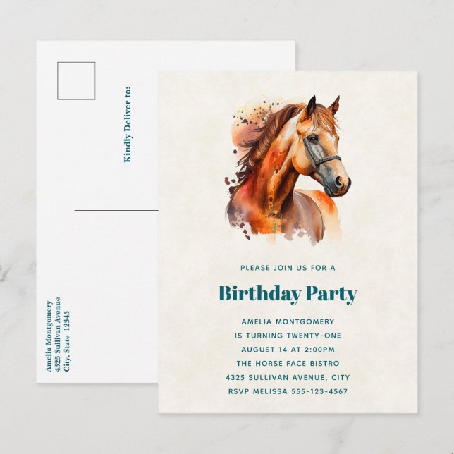 Cartão Postal De Convite Belo Retrato Sorrel Horse Aniversário (Frente/Verso)
