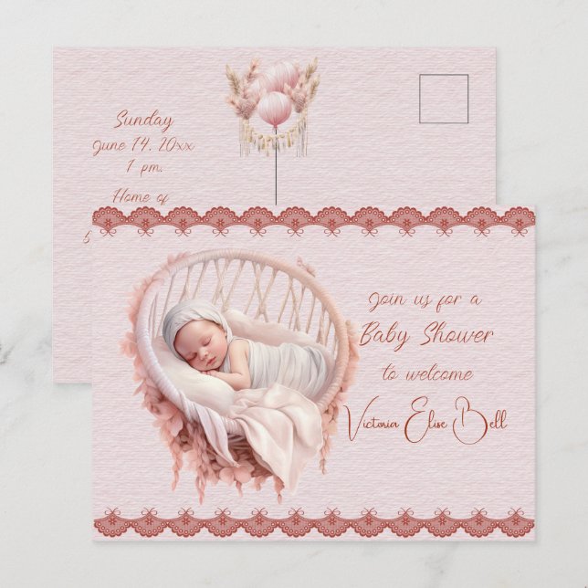 Cartão Postal De Convite Bem-vindo a um Chá de Bebê (Frente/Verso)