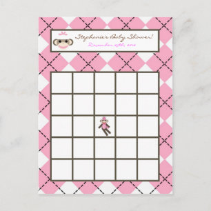 Cartão Postal De Convite Bingo Card rosa-rosa-argyle macaco-meia