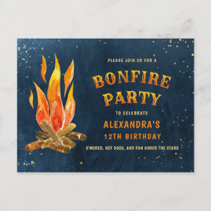 Cartão Postal De Convite Birthday Bonfire Party Watercolor