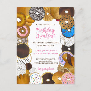 Cartão Postal De Convite Birthday Breakfast Brunch Doughnut Rosquinha Lixo 