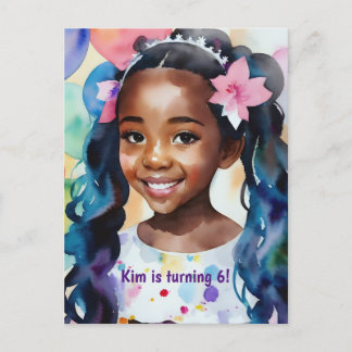 Cartão Postal De Convite Birthday Girl Melanin Princess Art