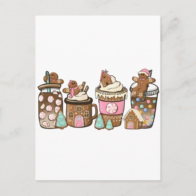 Cartão Postal De Convite Biscoito de Gengibre em Cacau Quente Amantes do Na (Frente)