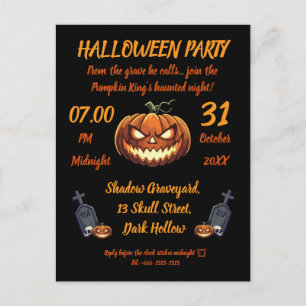 Cartão Postal De Convite 🖤 Black Pumpkin King Halloween Convide 🎃
