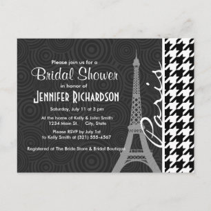 Cartão Postal De Convite Black & White Houndstooth; Paris