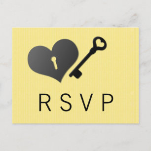 Cartão Postal De Convite Bloqueio de Coração Amarelo e Cartão de Resposta d