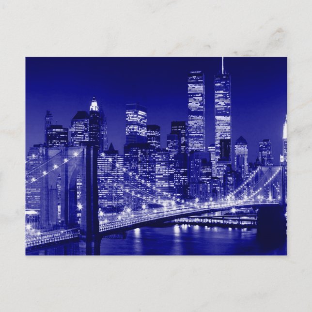 Cartão Postal De Convite Blue New York City Night (Frente)