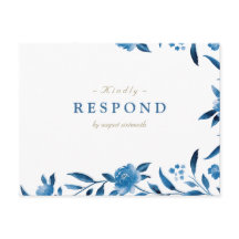 Blue Watercolor floral Chinoiserie Casamento RSVP