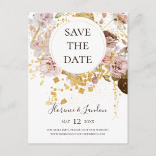 Cartão Postal De Convite Blush Floral Moderno   Postcard de Save The Date