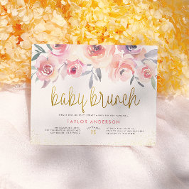 Cartão Postal De Convite Blush Watercolor Rosa Greenery Baby BrunChá