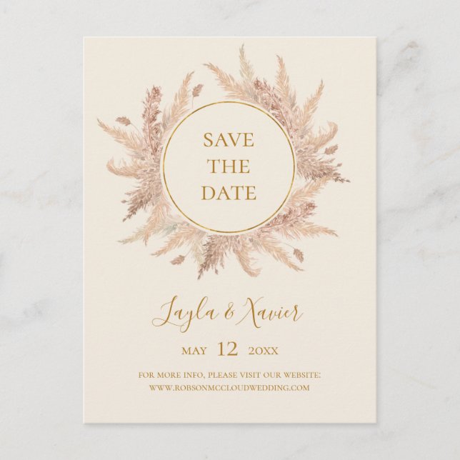 Cartão Postal De Convite Boho Botânico Tropical | Marfim Salvar Data (Frente)