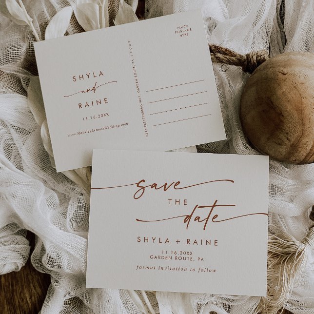 Cartão Postal De Convite Boho Chic Bohemian Cream Weding Date (Salvem a dat (Criador carregado)