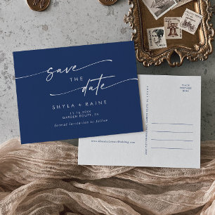 Cartão Postal De Convite Boho Chic Royal Blue Weding Date