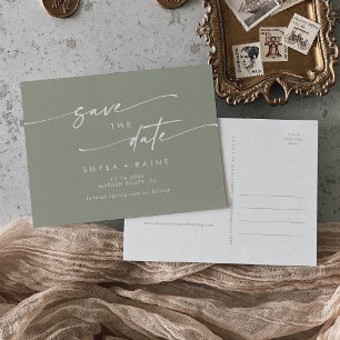 Cartão Postal De Convite Boho Chic Sage Green Weding the Date