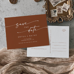 Cartão Postal De Convite Boho Chic Terracotta Casamento Salve a Data