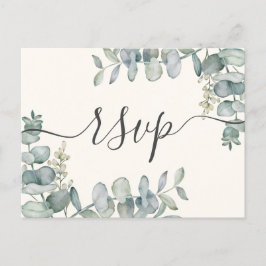 Cartão Postal De Convite Boho Eucalyptus Sage Green & Beige RSVP