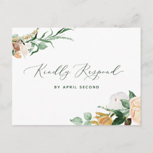 Cartão Postal De Convite Boho Greenery Neutral White Wedding RSVP Botânico