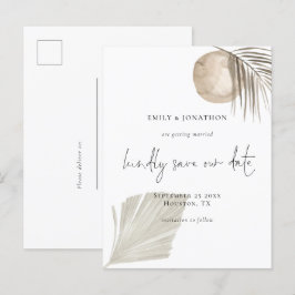 Cartão Postal De Convite Boho Pampas Do Script Elegante Salvar A Data