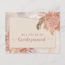 Cartão Postal De Convite Boho Pampas Grass |Hydrangea Bridesmaid Request