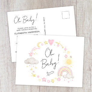 Cartão Postal De Convite Boho Rainbow Watercolor Baby Girl Chá