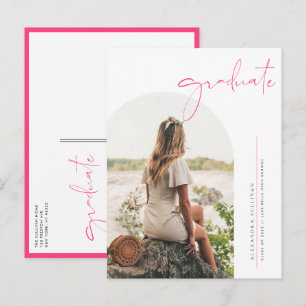 Cartão Postal De Convite Boho Rosa Minimalista Arco Foto Graduação